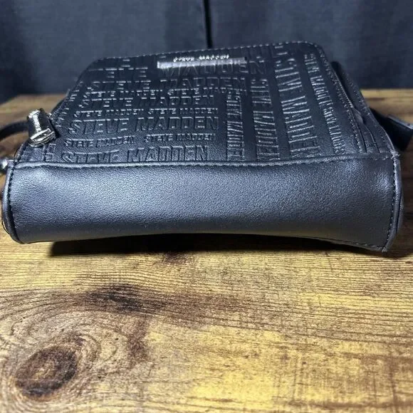 Steve Madden Black Faux Leather Crossbody Bag Purse Handbag Pocketbook W/Chain - Picture 6 of 14